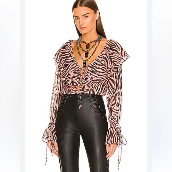 NWT Dundas X Revolve Lana Blouse in Natural Zebra Blouse XS Metallic - Picture 1 of 14